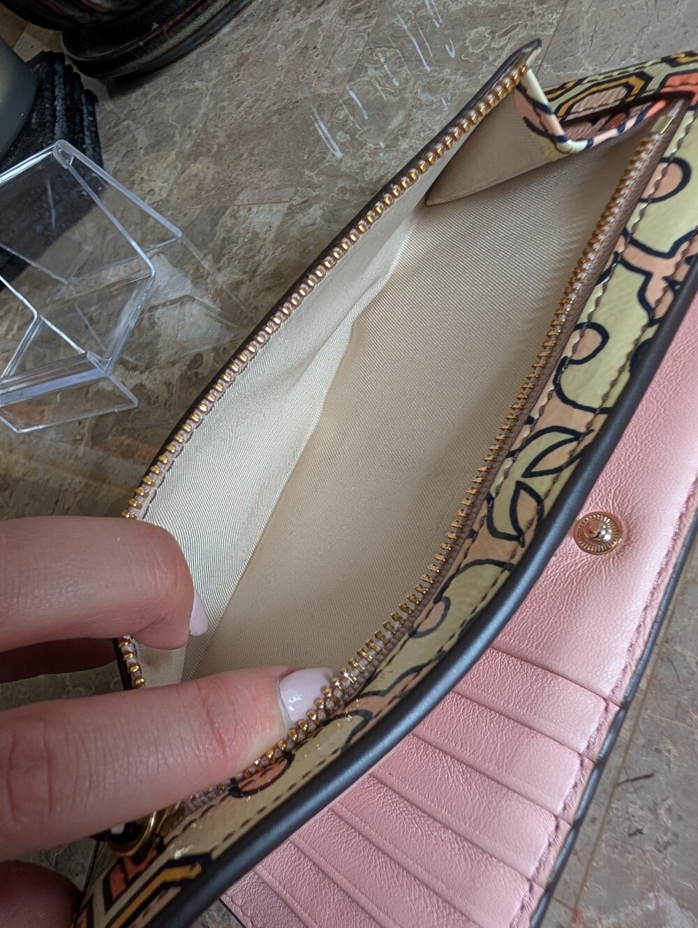 Tory Burch Cream Wallet with Pink and Peach Floral Motif - Picture 6 of 9